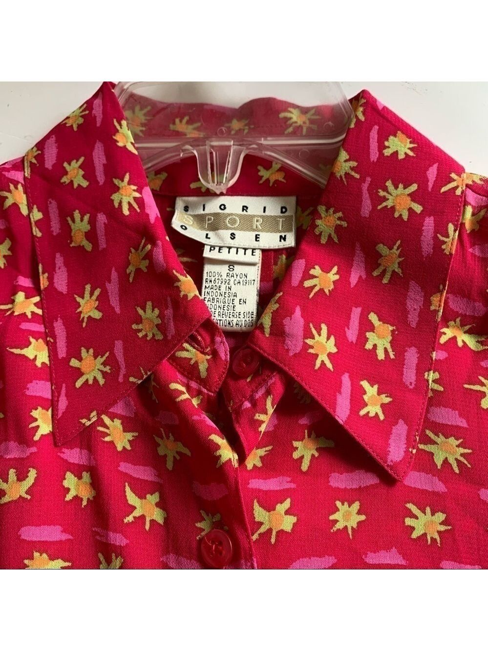SIGRID OLSEN tropical fuchsia floral pink print summer sleeveless top blouse - Picture 4 of 7